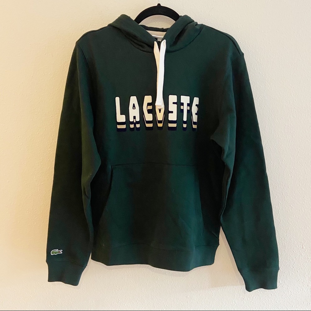 Lacoste NEW 3D Logo Hoodie Sweatshirt Velvet Green - Picture 2 of 8